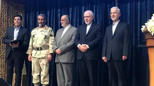 From Right: H.E. Dr. Eskandar Momeni, Secretary General of the Drug Control Headquarters; H.E. Mohammad Javad Zarif, Islamic Republic of Iran Minister of Foreign Affairs; H.E. Hesamodin Ashna, Advisor to President and Head of Center for Strategic Studies, Big. Gen. Ghassem Rezaei, Chief of border police, Dr. Hamid Sarami, Director of the Office of Research and Training Department of Drug Control Headquarters.